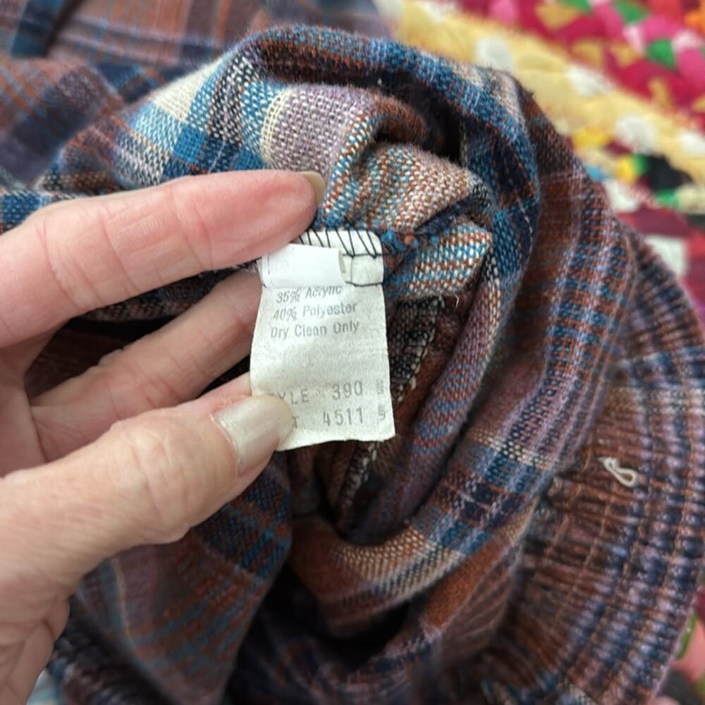 Vintage Take 1 Rust & Lavender Plaid Flannel Preppy Academia Elastic Waist Skirt - Picture 5 of 5